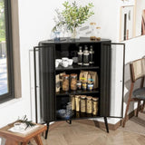 Modern 3-Tier Corner Storage Cabinet with Tempered Glass Doors, Removeable Shelves & Metal Frame W3122P272936