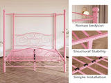 Metal Canopy Bed Frame with Vintage Style Headboard & Footboard, Easy Assembly All Parts Included, W840P465779