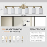 6-Light Golden Bathroom Vanity Light Fixture, Frosted Glass Shades, Modern Wall Mounted Lighting W1340P206703
