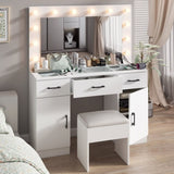 Vanity Desk Set with Large Lighted Mirror Powre Outlet, Glass Top Makeup Vanity with 3 Drawers 65123540
