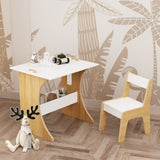 Kids Table Set with One Chair, Multifunctional Wooden Children Study Table-Convertible Tabletop for 58011594