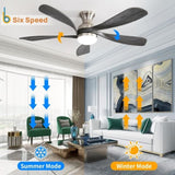 ZUN 52 Inch Ceiling Fan with Dimmable 3 Colors LED Light Reversible Noiseless DC Motor Smart APP Remote W934P147643