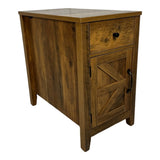 ZUN Farmhouse End Table Bedside Table with Charging Station,Night Stand with Barn Door and Drawer, W1412P230409