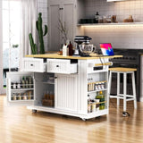 K&K 48 inch Large Kitchen Island with Drop Leaf,Power Outlet,Internal Rack,Rolling Kitchen N707P257057W