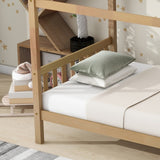Twin House Bed with Headboard and Footboard, Twin Rubber Wood Bed with House Frame,White OAK W504P225961