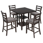 ZUN 5-Piece Wooden Counter Height Dining Set with Padded Chairs and Storage Shelving 32175841