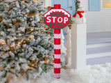 Lighted STOP Sign Christmas Yard Decorations, Pre-lit Road Sign SANTA STOP HERE with 70 LED White 88273492