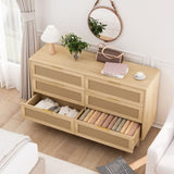 51.18"6-Drawers Rattan Storage Cabinet Rattan Drawer with White Drawer Slides,for Bedroom,Living W757P162760