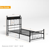 Twin Bed Frames , Headboard and Charging Station & LED Light for Bedroom, Solid and Stable, Noise W2129P314785