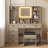 9262 gray particle board, tempered glass tabletop, linen finish, 5-drawer dressing table set with 82967963