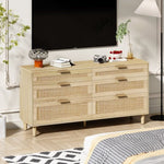 ZUN 59" Rattan Dresser with Drawers, 6 Drawer Dresser for Bedroom, Clothes Storage Cabinet for Bedroom, W757P209511