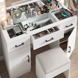 Vanity Desk Set with Large Lighted Mirror Powre Outlet, Glass Top Makeup Vanity with 3 Drawers 65123540