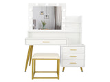 Large Vanity Set with 9 LED Bulbs, Makeup Table with Cushioned Stool, 3 Storage Shelves 4 Drawers, 99526717
