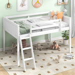 ZUN Twin Size Wood Low Loft Bed with Ladder, ladder can be placed on the left or right, White 31471087