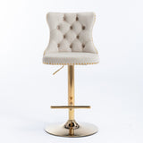 A&A Furniture,Golden Swivel Velvet Barstools Adjusatble Seat Height from 25-33 Inch,Modern W114349916