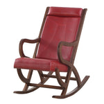 ZUN Burgundy and Walnut Rocking Chair with Nailhead Trim B062P209179