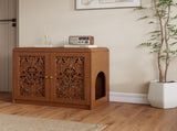 Walnut HollowCarved Cat Litter Box Enclosure Cabinet, MultiPurpose Sideboard with Vent & Large Cat W2557P480150