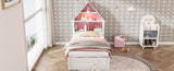 ZUN Twin Size House-Shaped Bed with Bookcase Headboard and Led Light and Twin Size Trundle for Kids Boys WF530847AAH