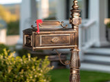 Decorative Large Mailbox with Post, Heavy Duty Cast Aluminum Postal Mail Box with Address Plaque, 06709382