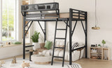 Full Size Loft Bed with Ladder, Metal Full Loft Bed with Storage Shelves, High Loft Bed for Kids W2580P316646