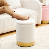 ZUN Teddy Velvet Storage Ottoman Multipurpose Footrest Stool with Metal Base Modern Round Vanity Stool 37109035