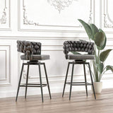 28" Technical Leather Woven Bar Stool Set of 2,Black legs Barstools No Adjustable Kitchen Island W2189131686