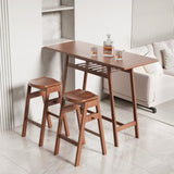 ZUN 3 PCS Pub Dining Set Retro Bar Table Rubber Wood Stackable Backless High Stool for 2 with Shelf and W69165658