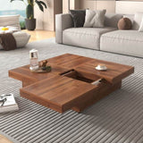 ZUN Square Marble Veneer Coffee Table Sliding Top with Storage in Walnut 39.4'' 13693693