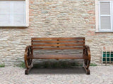 Rustic 2-Person Wooden Wagon Wheel Bench with Slatted Seat and Backrest, Brown 31232953