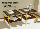 Set of 2 Rectangle End Table, Tempered Glass Tabletop with MDF layer, Modern Table for Living Room , W241P184252