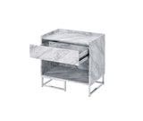 Azrael White Printed Faux Marble & Chrome Finish Accent Table B2726P340578