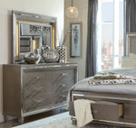 ZUN Silver Gray Metallic Finish Glam Style Dresser of 6 Drawers Wooden 1pc Modern Bedroom Furniture B011P176907