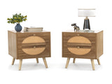 Set of 2 Bohemian 2-Drawer Bedside Table, 54.6140.6455.88 cm Natural Pine Wood Legs Nightstand, 88 48753669