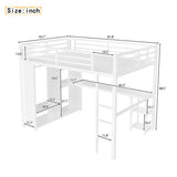 Queen Size Loft Bed Frame with Built-in Wardrobe, Metal Loft Bed with Desk and Storage Shelves, 31510128