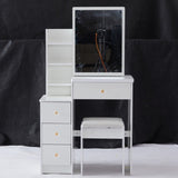 Small Size Left Bedside Cabinet Vanity Table Cushioned Stool, Extra Large Sliding Mirror, Multi W936P226029