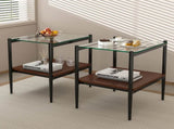 Set of 2 Rectangle End Table, Tempered Glass Tabletop with MDF layer, Modern Table for Living Room , W241P184246
