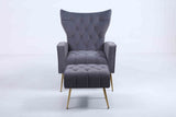 Upholstered Accent Chair with Tufted Cushions and Ottoman In Dark Gray B2730P271432