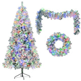 6FT Snow Flocked Christmas, Pre-Lit Set with & Garland & Wreath, Artificial Hinged Xmas N704P199472A