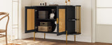 TREXM 2-Door Elegant Curved Dining Cabinet with Gold Trim and Woven Rattan Doors for Dining Room N715P172740B