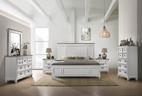 ZUN Clelane Wood Bedroom 6 piece Set with Shiplap Panel Queen Bed, Dresser, Mirror, Two Nightstands, and T2574P204502