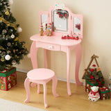 Kids Vanity Table and Chair Set, 2-in-1 Girls Vanity with Tri-Folding Mirror & 3-Color LED Lights, 1 83208764