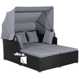 Gray Rattan Daybed Lounge W/ Retractable Top Canopy Side Tables Cushions 41327871