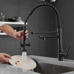 ZUN Commercial Kitchen Faucet Pull Down Sprayer Black and Nickel,Single Handle Kitchen Sink Faucet W1932P172303