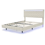 ZUN Queen Size Floating Bed Frame with LED Lights and USB Charging,Modern Upholstered Platform LED Bed WF308894AAA