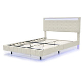 ZUN Queen Size Floating Bed Frame with LED Lights and USB Charging,Modern Upholstered Platform LED Bed WF308894AAA