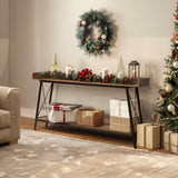 70.9 inch Extra Long Console Table with 2 Power Outlets & USB Ports, Rustic Industrial Sofa Table 55958898