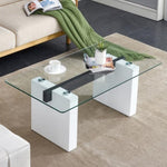 ZUN Modern minimalist transparent tempered glass coffee table , paired with white MDF decorative W1151P152768