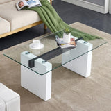 ZUN Modern minimalist transparent tempered glass coffee table , paired with white MDF decorative W1151P152768