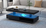 ZUN U-Can LED Coffee Table with Storage, Modern Center Table with 2 Drawers and Display Shelves, Accent WF307038AAB