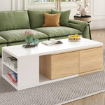 ZUN 47.2''-57''W Coffee Table with 2 Storage Drawers, Dual-tone Wood Center Table with 09878742